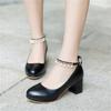 Girls Leather Shoes Ladies High Heel Shoes Sweet Pearl Ankle Strap Princess Mary Janes Party Wedding Shoes Women Pump 30-43