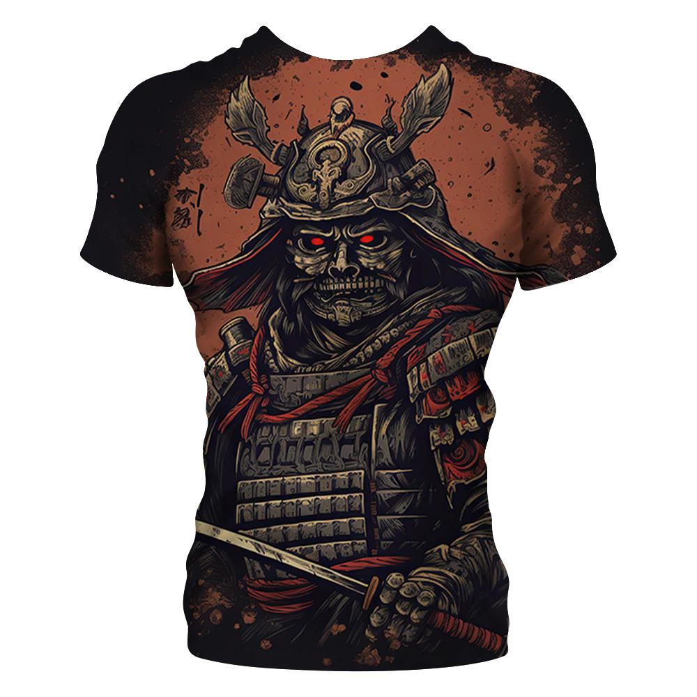 Men's Round Neck T-shirt Japanese Samurai 3D Print Short Sleeve Casual Retro T Shirt Vintage Man’s Clothings