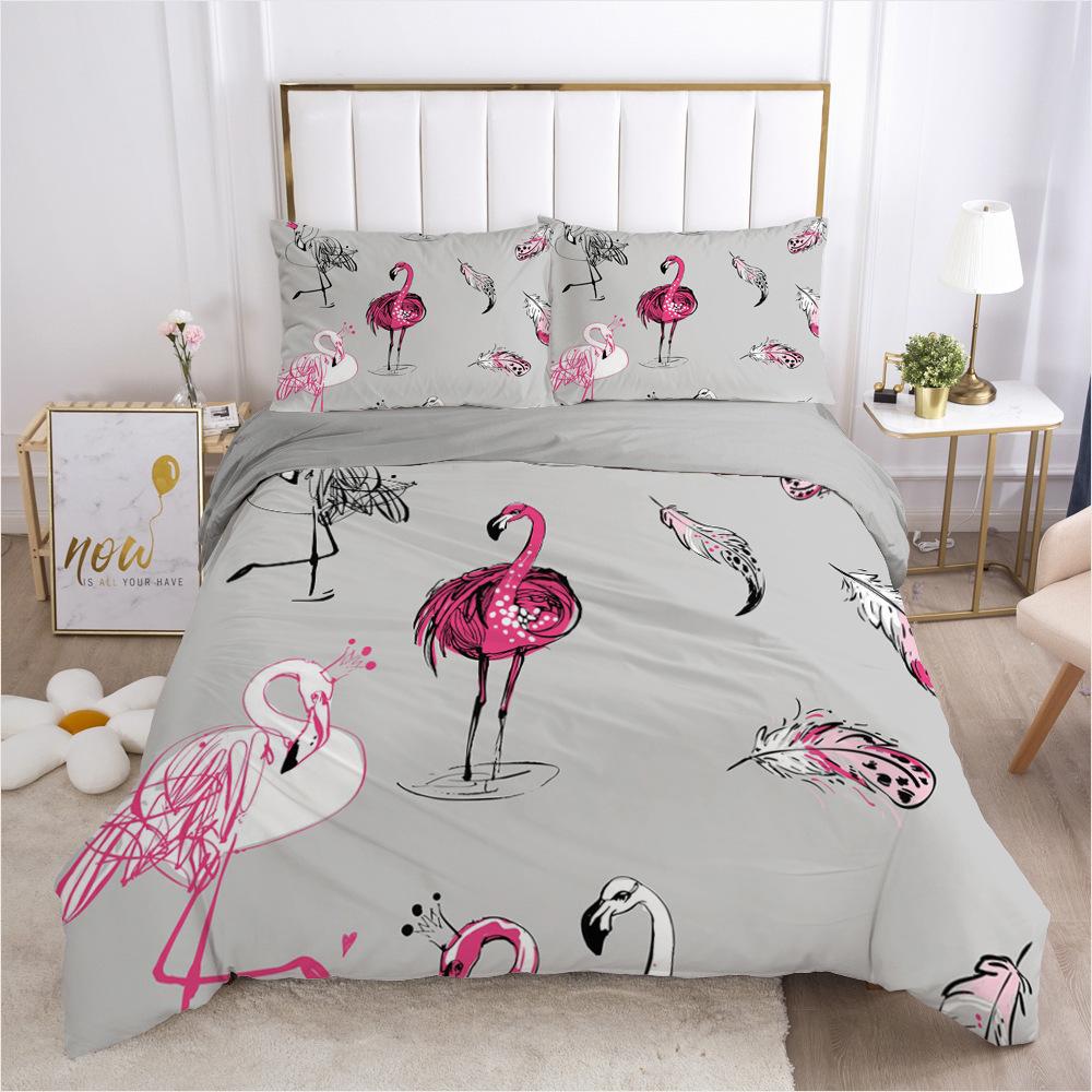 Pink Bird Flamingos Bedding Set Cartoon Bedspread Single Twin Full Queen King Size Bedclothes Child Kids Girl Bedroom Bed Set