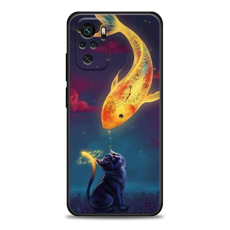 Funny Cute Cat Line Art Phone Case For Xiaomi Redmi Note 11 10 9 8 Pro 9S 8A 10S 11S Soft Cover For Redmi Note 8Pro 10Pro Fundas