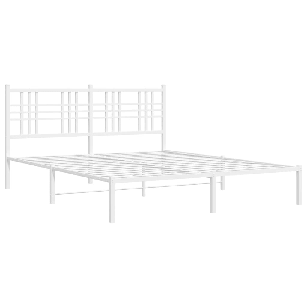 Metal Bed Frame with Headboard White 150x200 cm
