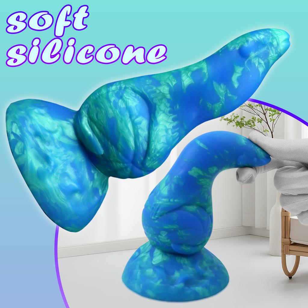 Liquid Silicone Alien Dildo - Realistic Marbled Penis Toy with Anal Plug, Stretching Fantasy Toy for Women & Men, BDSM Adult Sex Toy