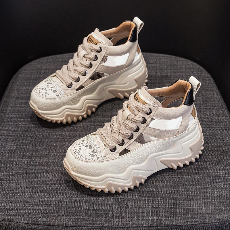 Leather Daddy Shoes Women's Retro Inner Elevation Casual Sports Platform Sandals