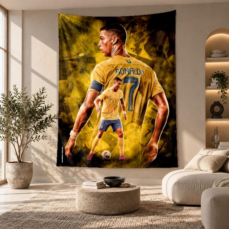 Decorative Tapestry,Cristiano Ronaldo Printed Wall Art, Lightweight Wall Hanging For Bedroom Background