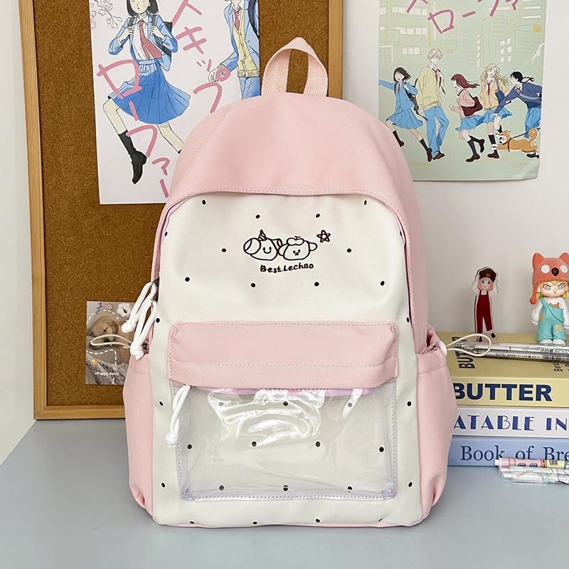 Schoolbag Sweet Girl Wind Pain Bag Backpack Macaron Multi-color Backpack Polka Dot Embroidery Transparent Baby Bag Campus Large Capacity