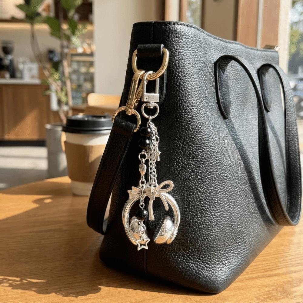 Black Silver Bow Star Bag Charms Beaded Pendants Creative Phone Lanyards  Girl