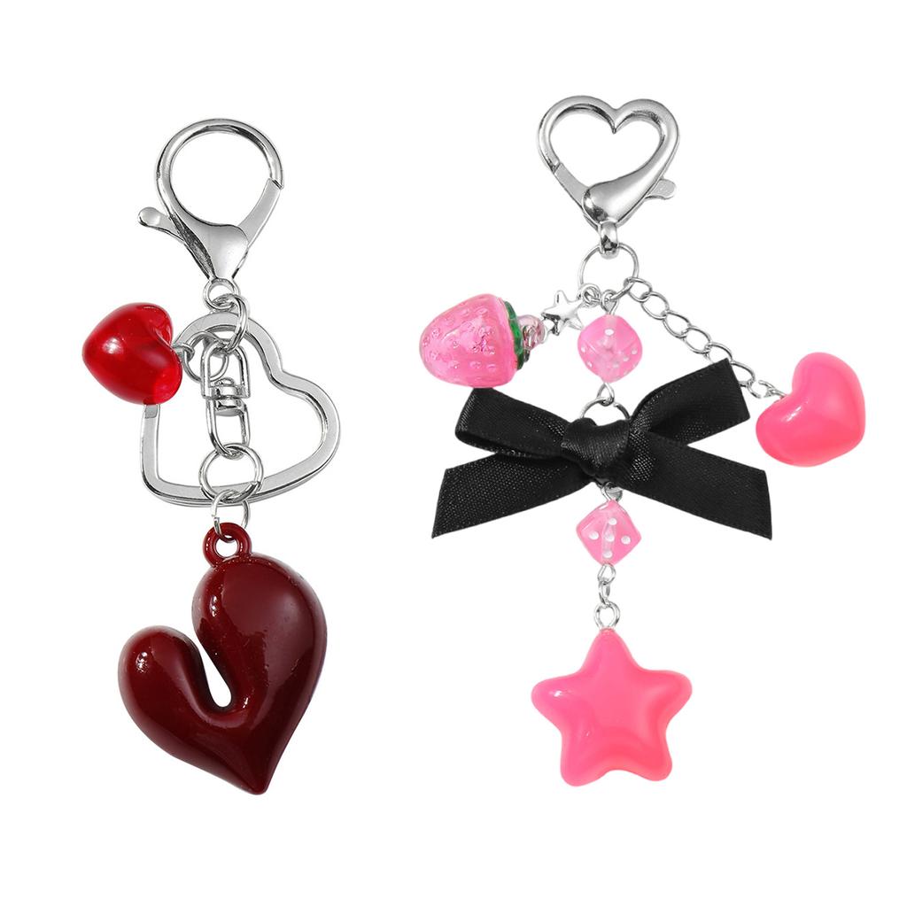 Charming Acrylic Keychain Accessory Attractive Bowknot and Star Strawberry Key Rings Heart Keychain for Daily Use