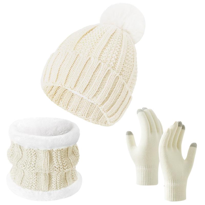 Winter Warm 3-Piece Set Fleece Lined Knit Beanie Scarf Gloves for Men Women