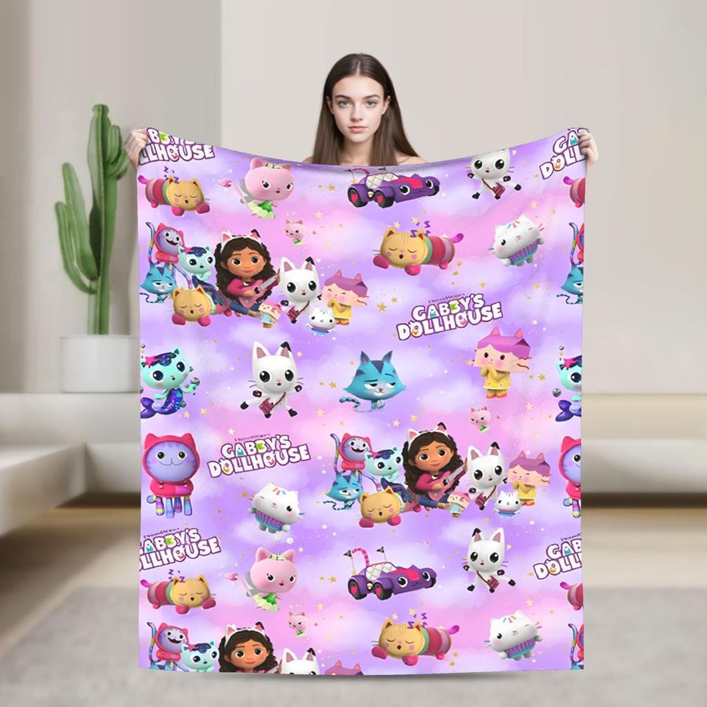Cartoon Cute Gabby Dollhouse Blanket Cover  Fleece Throw Blankets Summer Air Conditioning Decoration Soft Warm Bedspread