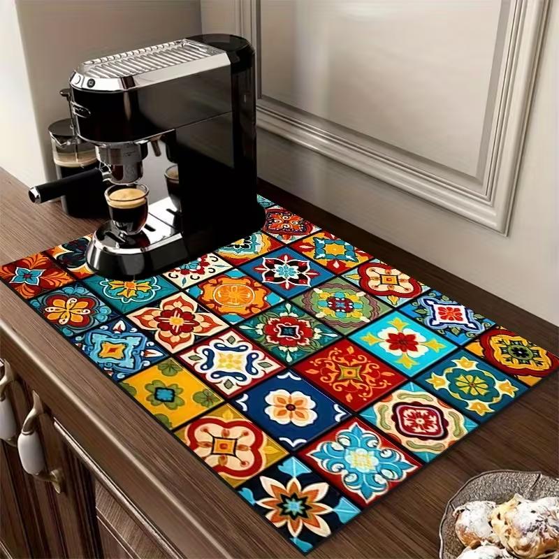 Bohemian Style Art Kitchen Mat Mandala Absorbent Table Mat Kitchen Drainage Mat Anti Slip Coffee Suitable Kitchen Area Carpet