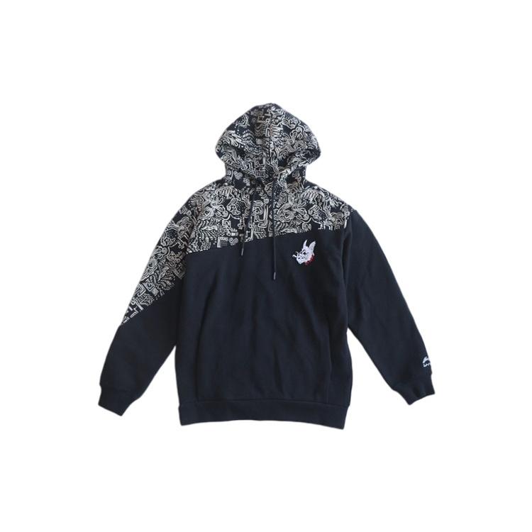 Li-Ning Sports Basketball Series Casual Sports Printing Hoodie Black White Unisex AWDRA43-1 M