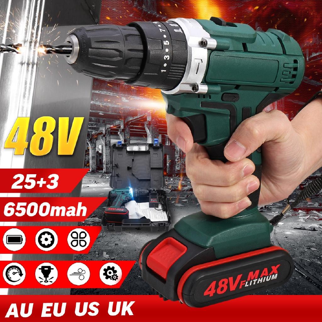 6500/13000mah 2 Speed 48V battery Power Drills Screwdriver 25+3 Torque Rechargeable Cordless Electric Drill Drilling New