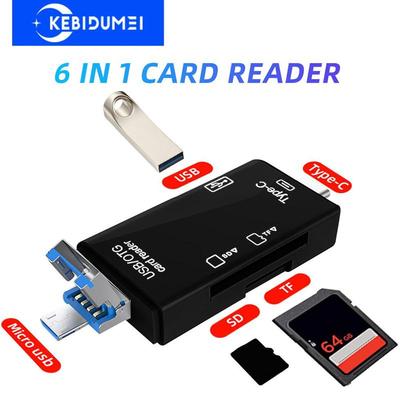 Lettore di schede 6 in 1, trasmissione ad alta velocità da 5 Gbps, tipo C, lettore di schede SD e TF OTG, adattatore per unità flash micro USB USB 3.0, plug and play