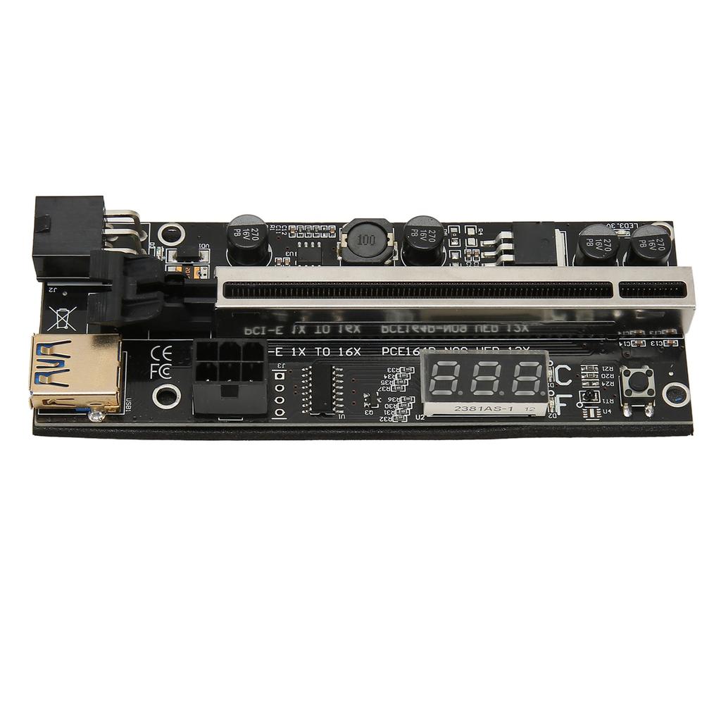 PCIe Riser Adapter Card 1X to 16X Dual 6Pin Temp Sensor USB3.0 Power Cord Mining Riser Card for Graphics Extension
