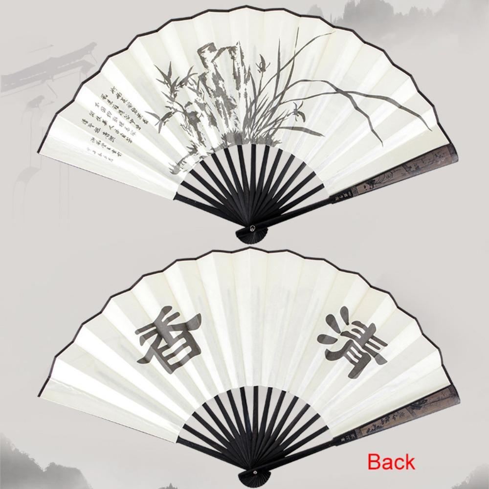 

Large Size Chinese Traditional Folding Fan Laser Carved Handle Summer Fan Man Silk Fan Gift Style J