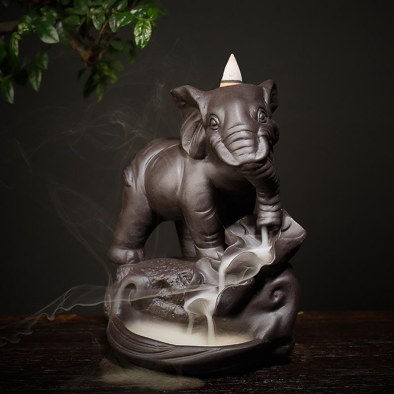 Purple Sand Elephant Ornamental Aromatherapy Furnace Thai God Elephant Smoke Backflow Incense Furnace Crafts Home Decoration