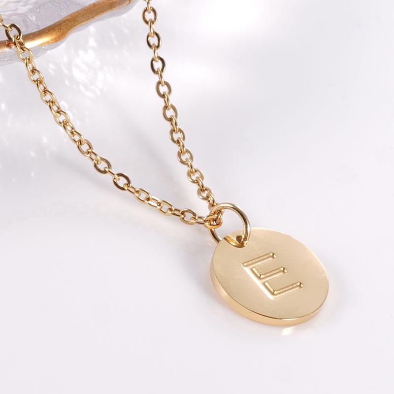 18K Gold Stainless Steel Minimalist Letter Necklace with 26 Round Pendant Options