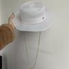 Beige Straw Hat Pearl Chain DIY Flat Top Sun Hat New Korean Elastic Ribbon Hat Beach Hat Candy Color Sun Hat