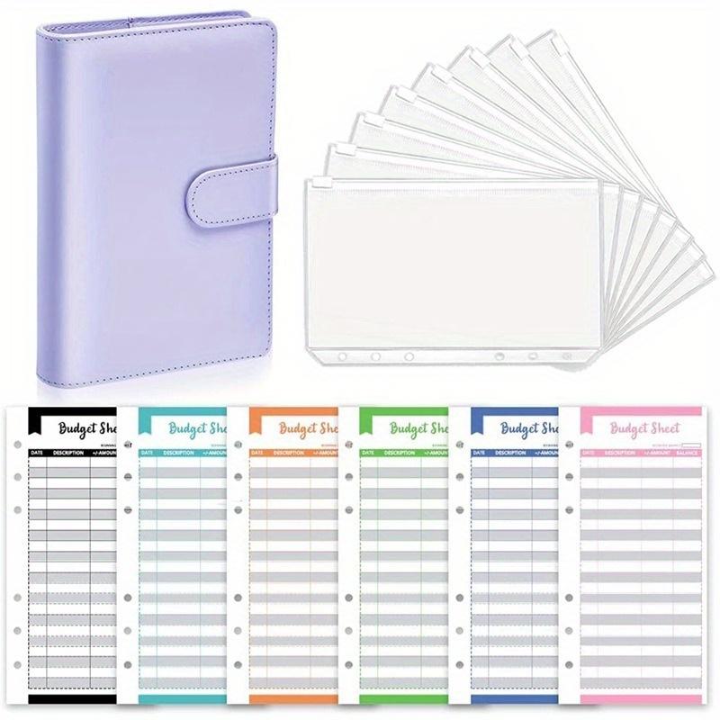 

1 шт. A6 из искусственной кожи, переплет для блокнота, органайзер для планирования бюджета, система конвертов для денежного бюджета с 12 шт., бюджетные листы фиолетовый