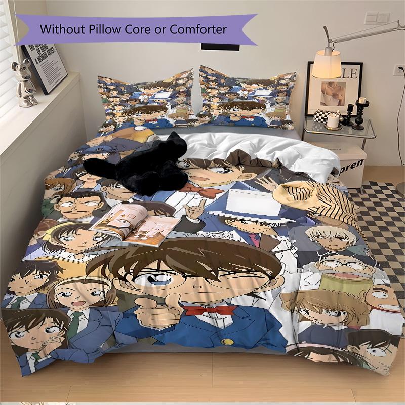 Detective Conan Mystery Print 3Pcs Bedding Setduvet Cover With 2 Bedropillowcase Home Birthday Gift