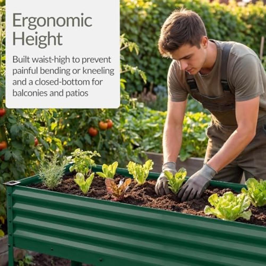 48x24x30in Galvanized Raised Garden Bed Metal Elevated Planter Box Dark Green Vegetable Garden for Backyard Patio Balcony