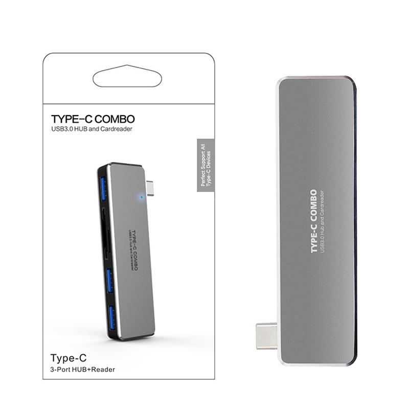 5-in-1 USB3.0 Hub Type-C Adaptor Card Reader for Laptop PC Mobile HDD Flash Drive