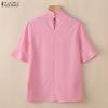 ZANZEA Women Elegant Round Neck Solid Color Loose Half Sleeve Blouse