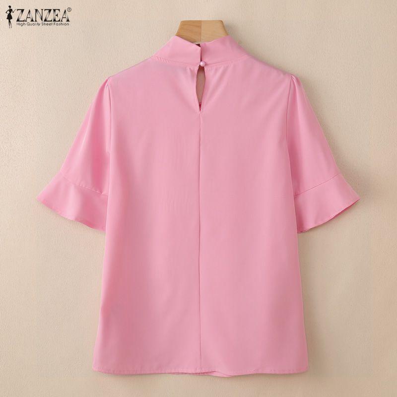 ZANZEA Women Elegant Round Neck Solid Color Loose Half Sleeve Blouse