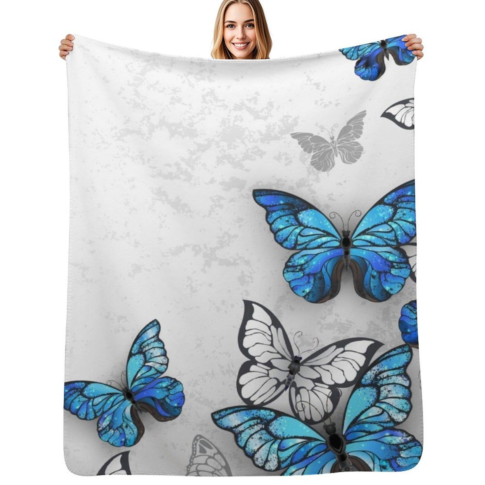 Blue and White Butterflies Throw Blanket Anti Shedding Soft Fuzzy Blanket for Home 102x76cm(40x30in)