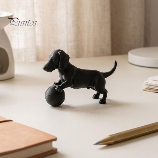 Creative Desk Accessories Mini Dachshund Football Figurine, Matte Black 3D Printed Statue, Statue Modern Style Minimalist Ornament for Home