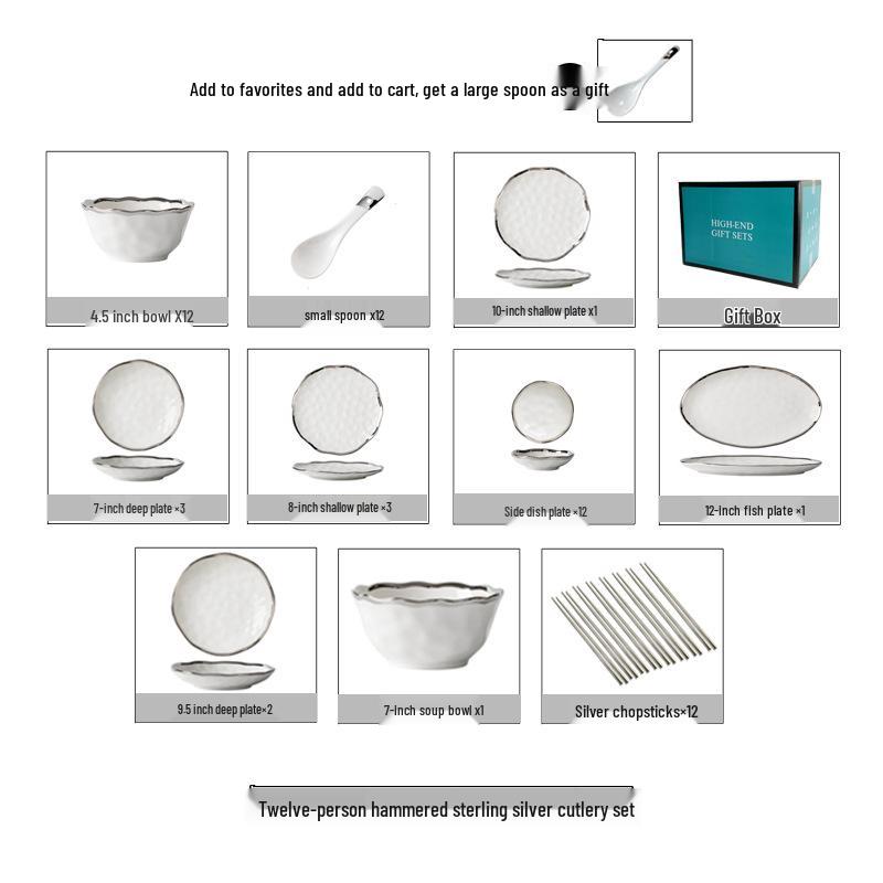 Elegant Hammered Silver Edge Ceramic Bowl & Plate Set - Perfect Housewarming Gift
