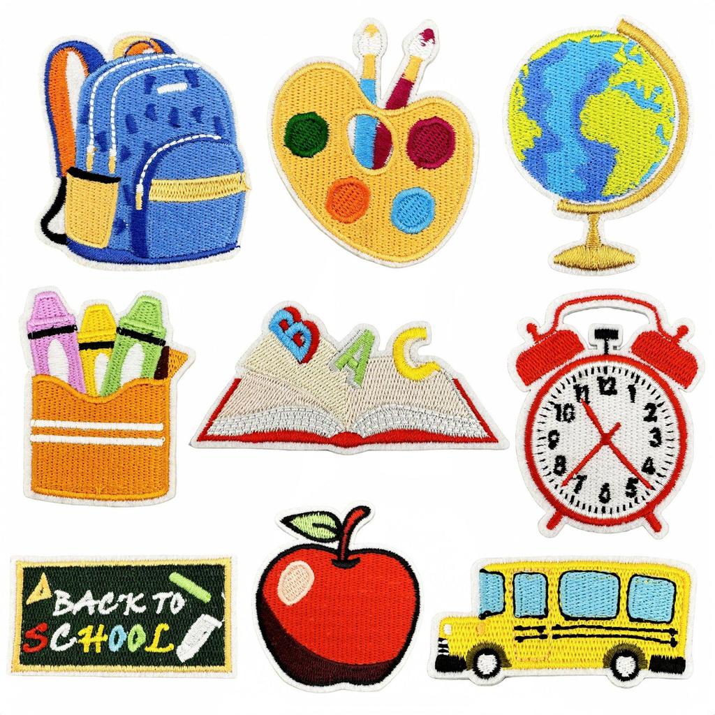Kids' Cartoon Embroidery Patches – Kindergarten School Bus Design with Hot Melt Adhesive