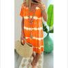 Short Sleeve Beach Tie Dye Printed Pullover Dress Women Summer V Neck Dress Loose Casual Pullover Midi Dress