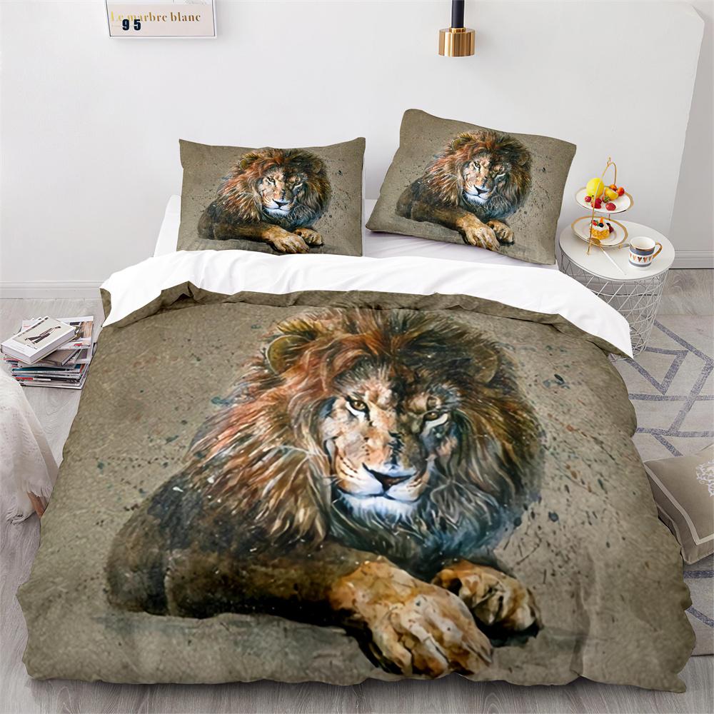 Lion Duvet Cover Set Cartoon Pattern Wild Animal Lion Cute Style Full Size Bedding Set Polyester Comforter Cover With Pillowcase