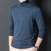 Men's Machine Washable Merino Wool High Neck Sweater, Solid Color, Double Folded Collar, Knitwear for Middle-Aged Dads, Base Layer