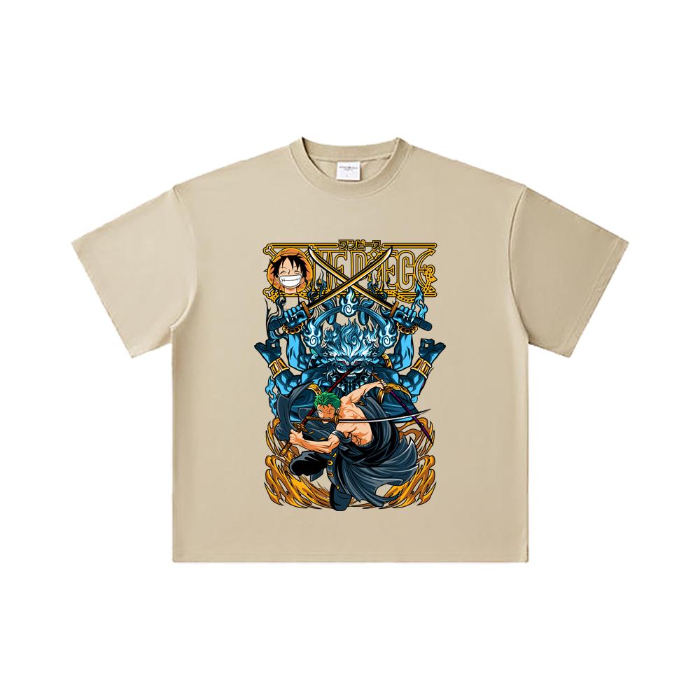 260 GSM Double Yarn 32 Count 100% Cotton One Piece V8 Zoro Print Unisex Heavy Cotton T Shirt