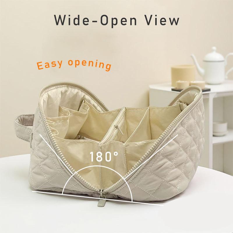 Women's Luxury Quilted Cosmetic Bag, Large Capacity Makeup Organizer, Travel Toiletry Storage Pouch with Handle