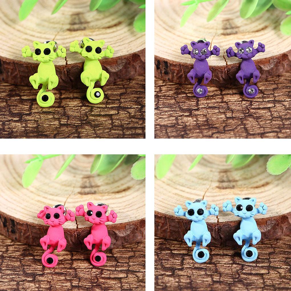 1 Pair Women Earrings Animal Cartoon Ear Studs Cartoon Push-back Earrings - Black White