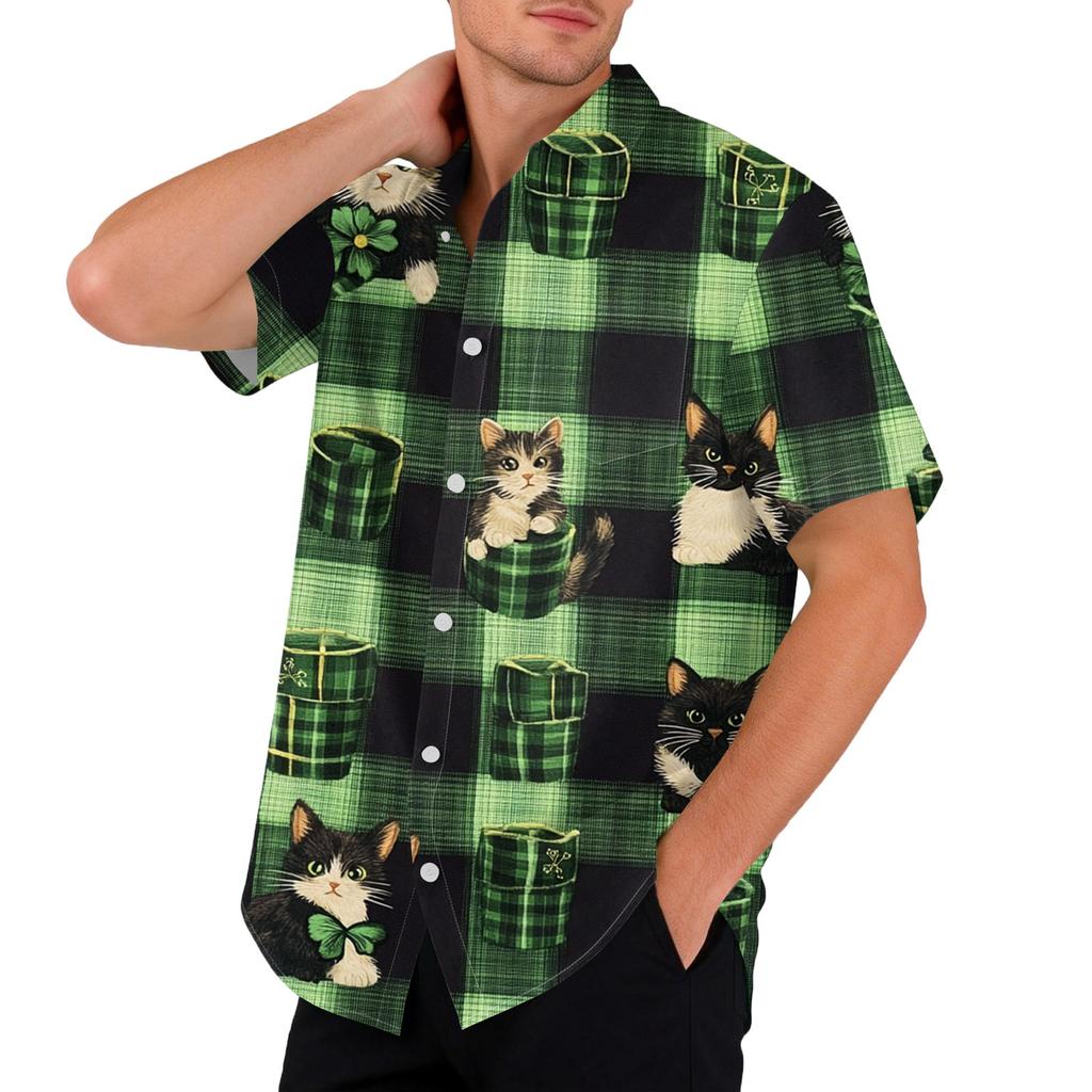 Men's loose and casual flag-print T-shirt, short sleeve shirt