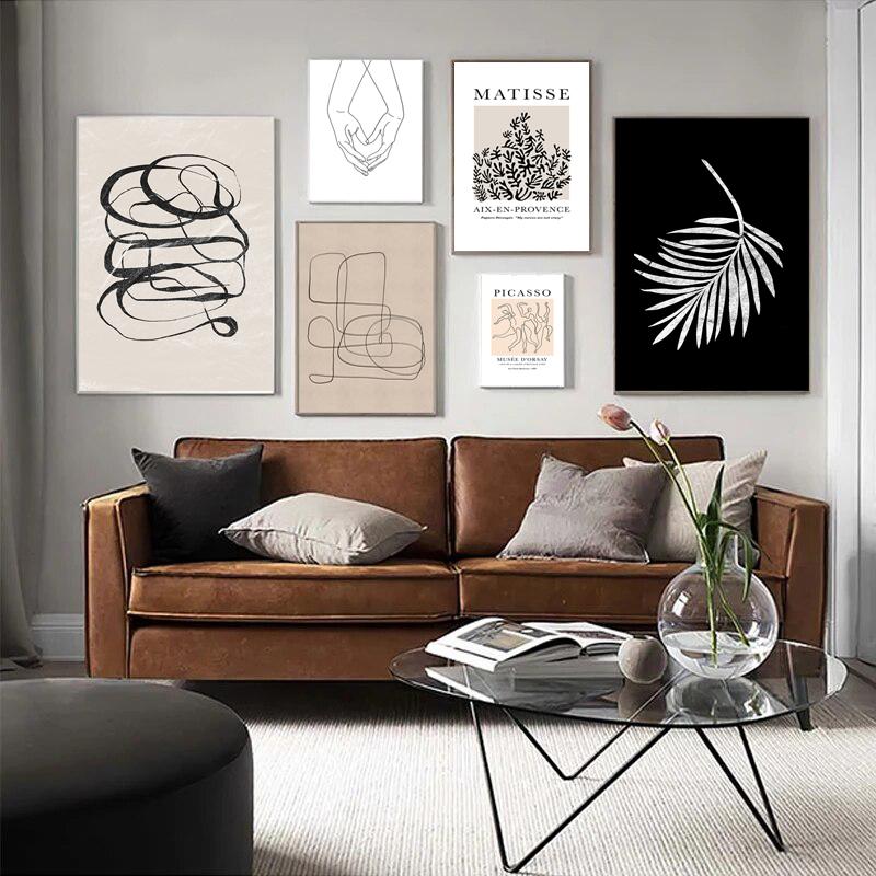Nordic Abstract Geometry Pattern Canvas Painting Black Beige Wall Art Pictures Print Matisse Line Woman Poster Modern Home Decor