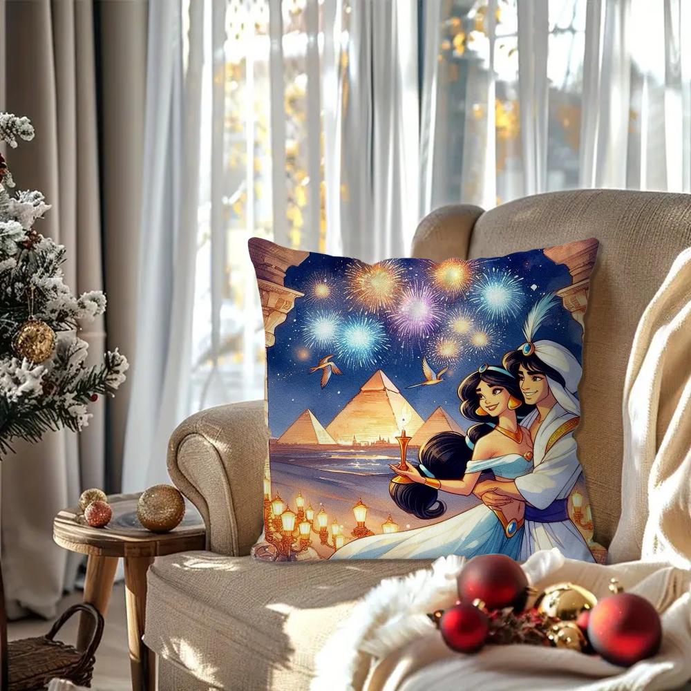 A-Aladdin Animated Fairy Tale Story Pillow Case Square Pillow Bedroom Sofa Leisure Comfort Car Living Room Home Decoration 40X40