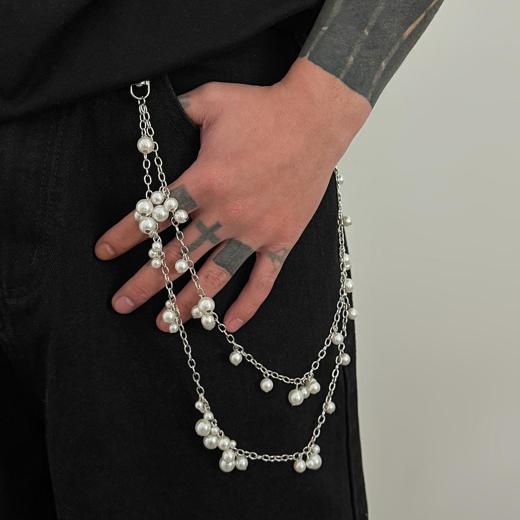 Salircon Punk Hip Hop Metall Imitation Perle Jeans Hose Kette Herren Kreativ Multifunktional Hosen Kette Täglich Party Schmuck