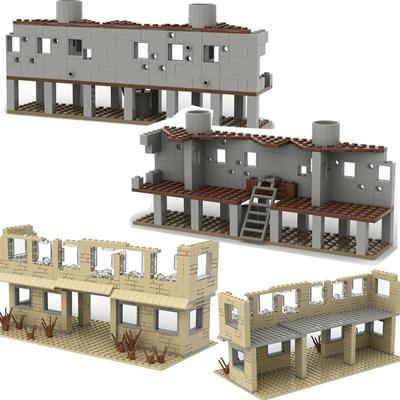 Military Series Damaged House Architecture Building Blocks DIY War Ruins Scene Model Assembly Bricks Education Toys For Children