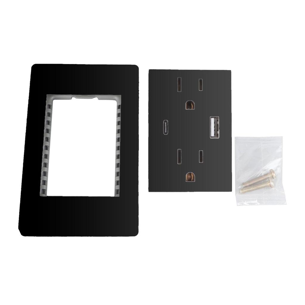Flush-mounted and surface-mounted outlet, 2 ports, USB & Type-C, wall-mounted outlet plate, multiple protection, simple design, USB socket, 5V