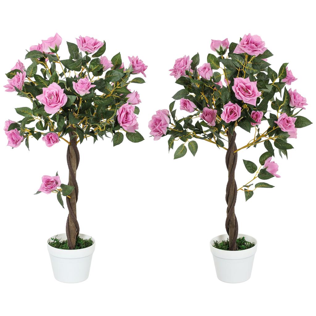 Set Of 2 Artificial Plants White Rose Floral In Pot Fake Plants For Home Indoor Decor 90cm Purple