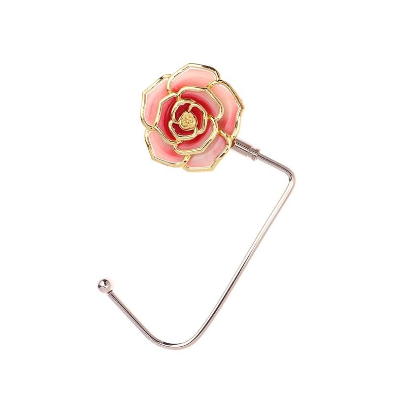 Elegant Gradient Rose Bag Purse Hook Portable Handbag Hanger Fashion Foldable Table Hook Organizer Desk Side Hooks