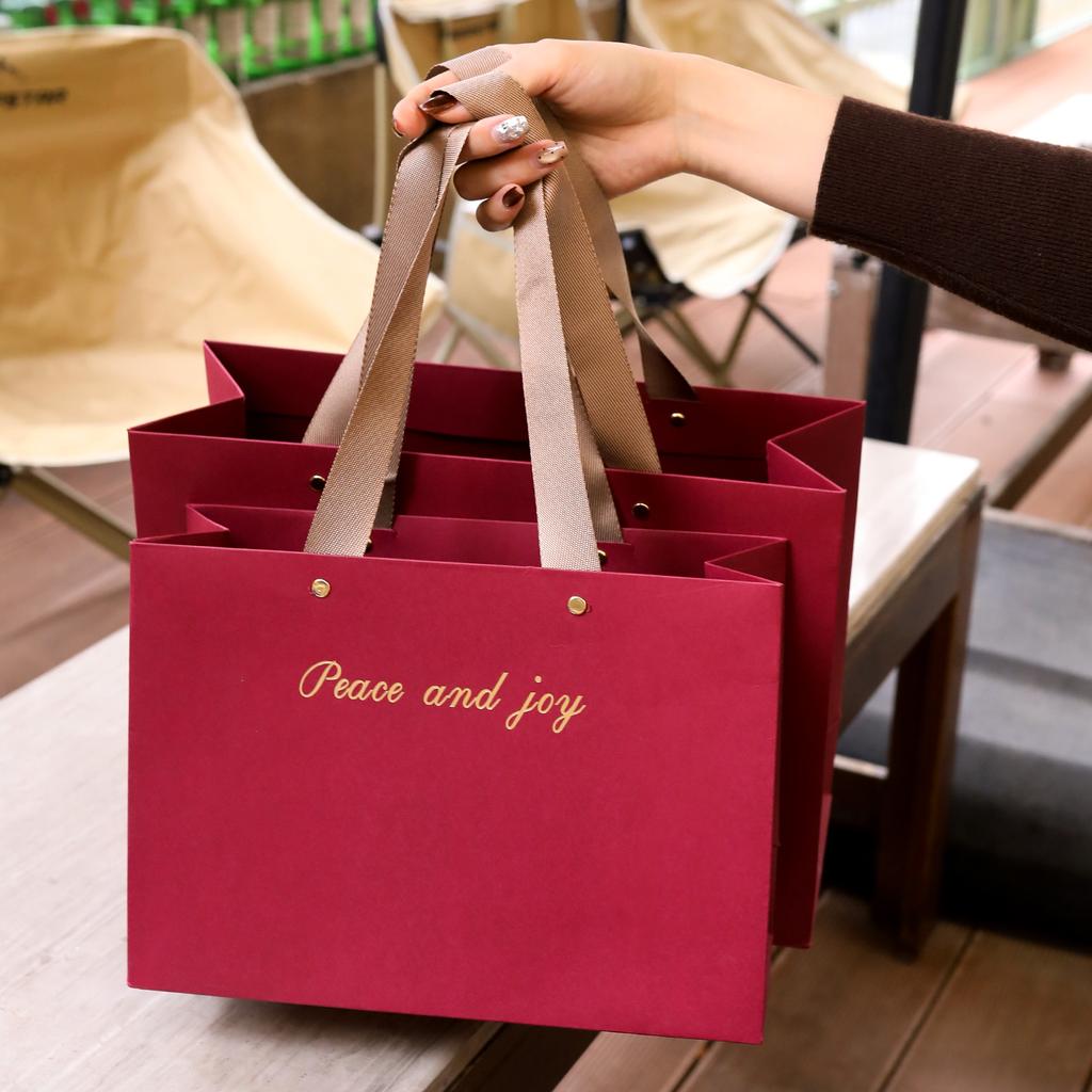 Premium High-Tensile Kraft Paper Bag with Logo Custom Print Ribbon Handle Boutique Bags