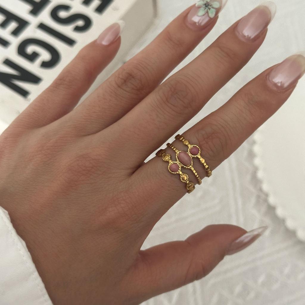 Stainless Steel Open Ring For Women Vintage Ethnic Style Natural Stone Enamel Evil Eye Finger Ring Party Wedding Banquet Jewelry