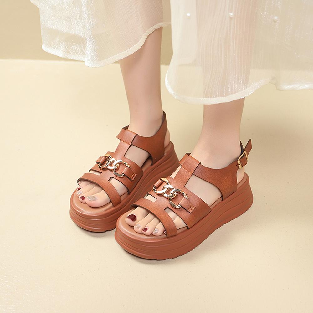 High Platform Sandals Women New 2025 Summer Breathable 5CM High Heels Ladies Leather Sneakers Chunky Slippers Sandalias Mujer
