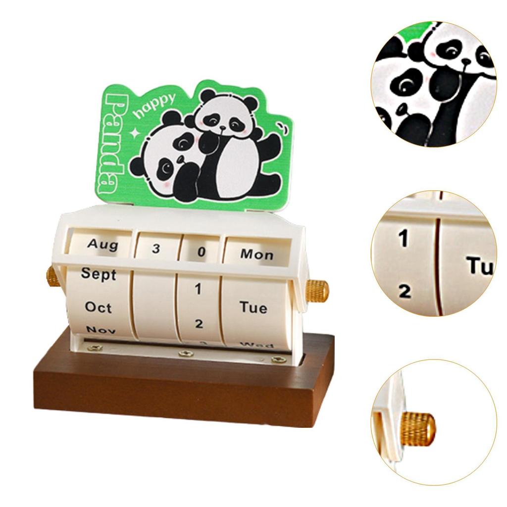 Rotary Perpetual Desk Calendar Gift Reusable School Bedroom Panda Decorative